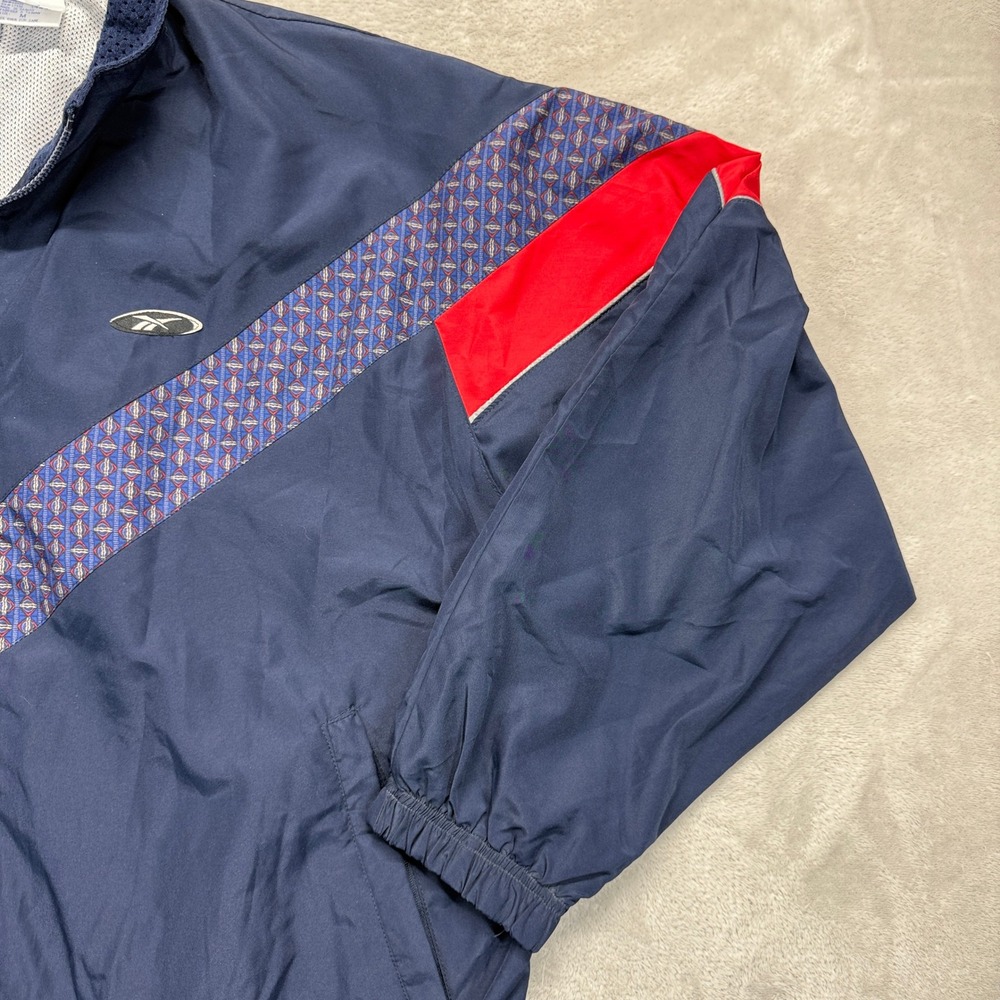 Vintage Reebok‎ Track Jacket Mens Medium Navy Blue Red Geometric Stripe Full Zip - Picture 4 of 12